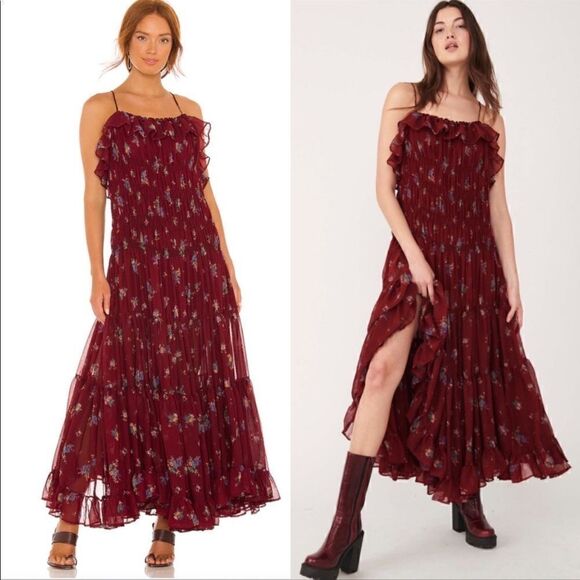 Free People Cloud Nine Chiffon Maxi Dress In Berry Combo Size S - Picture 1 of 9